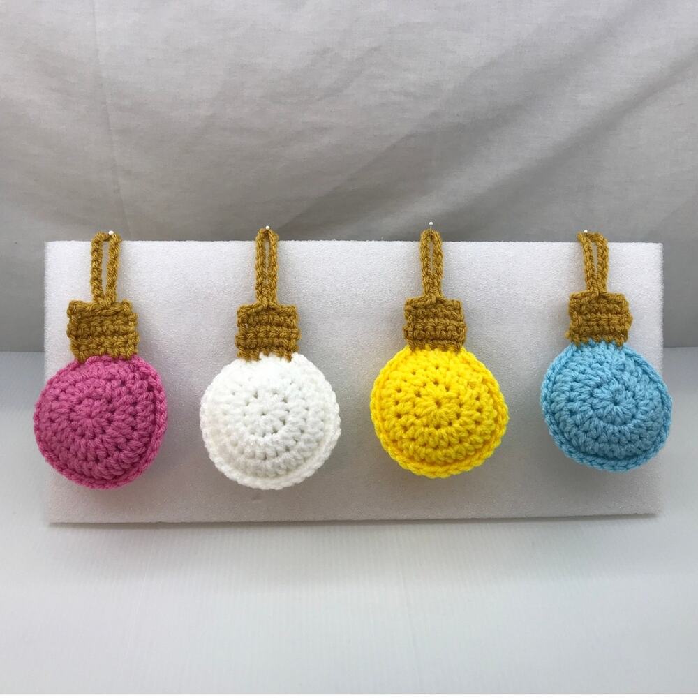 Handmade Stuffed Crochet Christmas Multi Bauble Set of 4 Hanging Tree Ornaments